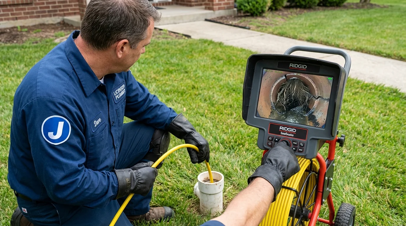 Sewer camera inspection being performed by Johns Plumbing LLC in Atlanta