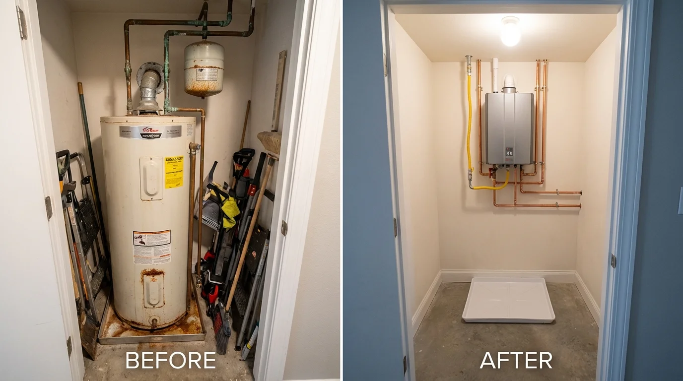 Tank water heater versus wall-mounted tankless unit comparison for Atlanta, TX homeowners