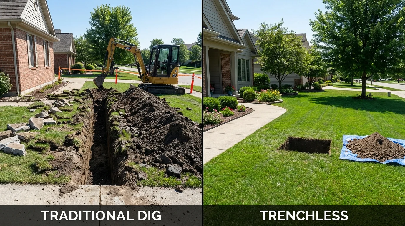 Trenchless sewer repair with minimal yard damage versus traditional excavation in Atlanta, TX